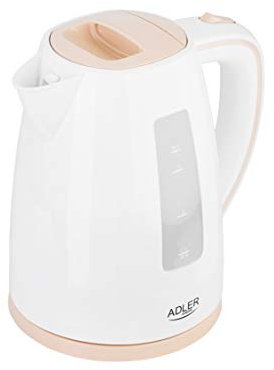 ADLER EUROPE AD 1264 Wasserkocher – 2200 W, 1,7 l, 360° Basisstation, Automatische Abschaltung, Edelstahl-Heizelement, Kalkfilter, Weiß