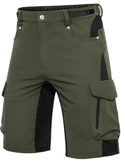 Cycorld Kurze Hosen Herren Atmungsaktiv Cargo Shorts Wasserabweisend Wanderhose Cargohose MTB Hose Herren Kurz mit 6 Taschen Bermuda Treking Sport Outdoorhose Stretch Sommer(ArmeeGrün Ohne Pads, XL)