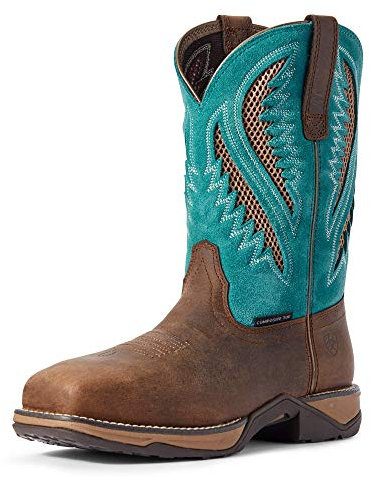 ARIAT Anthem Venttek - Stivali da lavoro da donna con punta in materiale composito, Cioccolato/Turchese, 8 Wide