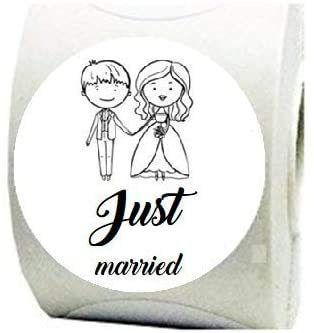 100 Stück Just Married Aufkleber für Ihre Hochzeit (weißes, bedrucktes Etikett in Schwarz)