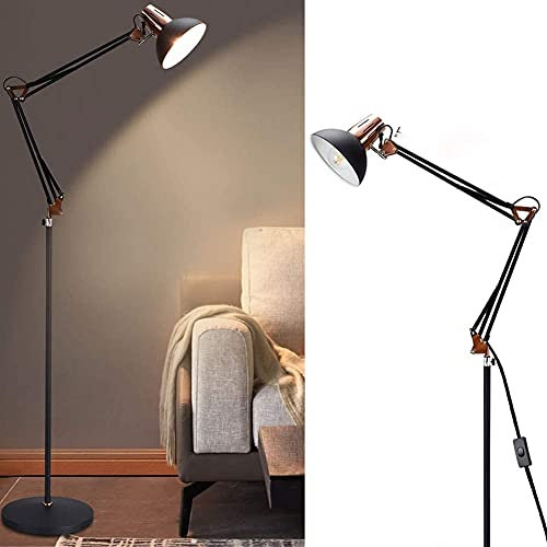 Depuley LED Stehlampe Retro Metall, Schwenkbare Stehleuchte Arbeitszimmer, 1 Flammig, Höhenverstellbar, E27 Fassung Max. 60W, Leselampe mit Druckschalter für Schlafzimmer Büro Studio Whonzimmer