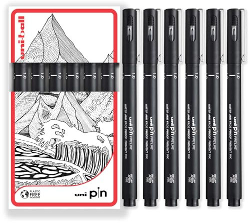Uni Pin Fineliner Zeichenstift, schwarze Tinte, 1,0 mm Spitze, 6 Stück