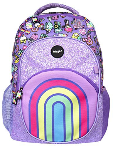 Fringoo - Großer Kinderrucksack für Mädchen | Perfekt als Schultasche oder als Reisetasche | Fächern und Loch für Kopfhörer - Rainbow Smile