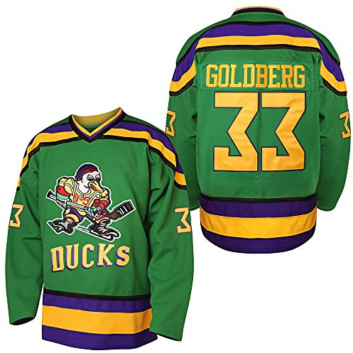 villa Mighty Ducks Trikot #96 Charlie Conway #99 Adam Banks #33 Greg Goldberg #66 Gordon Bombay Film Hockeytrikot Weiß Grün, 33 Grün, XL
