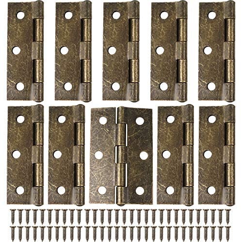 10 bisagras de puerta retro de 75 mm de bronce con 60 tornillos de bisagra antiguos, bisagras engrosadas plegables para muebles del hogar, bisagras de madera para puertas al aire libre e interiores
