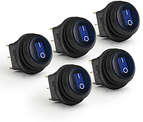 APIELE 5 Stücke Wasserdichter runde Kippschalter,2 Position EIN-Aus mit LED-Schalter SPST 3 Pins Wippschalter,12V 20A Taste Rocker Kippschalter Für Auto, Boot, Haushaltsgeräte KCD1-8-101NW (blau)