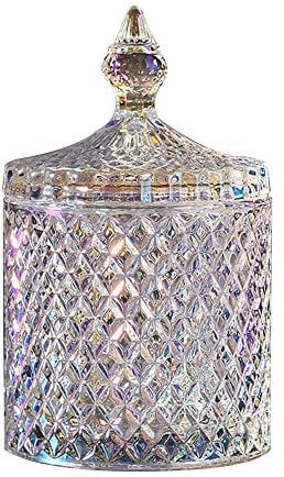 LuoCoCo Bonbonglas aus Kristall mit Deckel, Bonboniere aus Glas, Diamant, 18 cm, transparent, personalisierbar, für Hochzeit/Buffet/Candy Bar/Dragees/Badezimmer (8,3 x 8,3 x 14 cm)