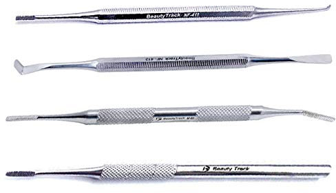 Ingrown Toe Nail File - Podiatry Tools Pack of 4 - German Forged - Blacks File Spoon and Swan Neck Probe Chiropodist Kit Stainless Steel