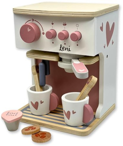 Kinderküche Kaffeemaschine rosa - personalisierbar I Handmade Holzspielzeug ab 3 Jahren I Label-Label Zubehör Spielküche I Geburtstagsgeschenk für Kinder I Spielzeug mit Name