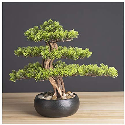 xinxinchaoshi Artificielle Maison Plantes Faux Bonsaï réaliste, Plantier, Céramique Noire Pot Rond et Pebbles Décoration de Bureau Cadeaux Novelty (H14.2) Arbre Artificiel Bonsai déco (Color : A)