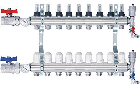 Nordic Tec Heizkreisverteiler mit Kugelhähne Flussmesser Topmeter Thermometer 9 Heizkreise (9 Heizkreise)