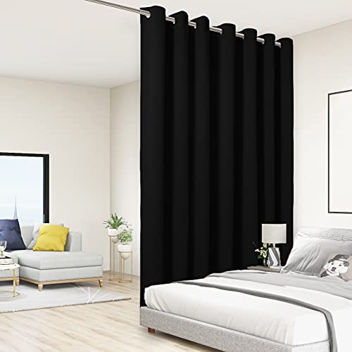 Bonzer Extra breiter Raumteiler-Vorhang, totale Privatsphäre, geräuschreduzierende Verdunkelungsvorhänge für Terrasse, Schiebetür aus Glas, 244 x 380 cm, 1 Paneel, schwarz