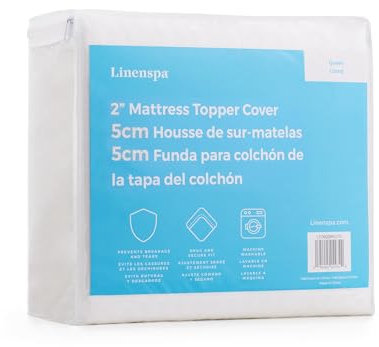 Linenspa 5,1 cm Matratzenauflage – nur Bezug – maschinenwaschbar – atmungsaktiv – rutschfest – Bezug für Matratzenauflage mit Reißverschluss – nur Bezug – Weiß