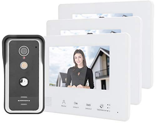 01 02 015 Kit de Videoportero, Sistema de Intercomunicación por Video, Sistema de 2 Cables, 3 Monitores, Compatible con Intercomunicador Manos Libres para Videovigilancia en el Hogar, para