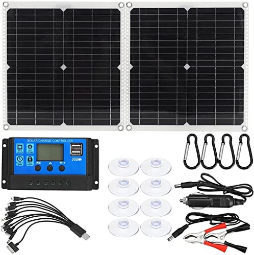 Kit De Panel Solar De 100 W, Totalmente Plegable, 18 V Con Celdas Controladoras, Carga De Batería Para Teléfono, Coche, RV, Barco, Cargador De Energía Real Solar