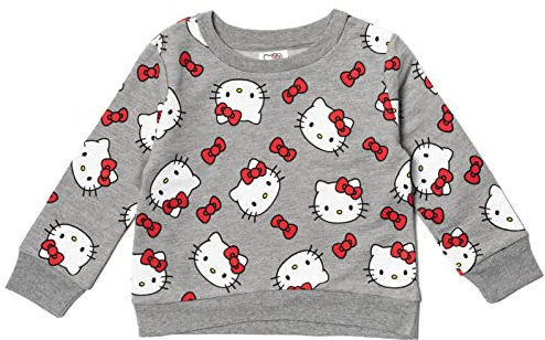 Hello Kitty Big Girls French Terry Pullover Sweatshirt Grey 14-16