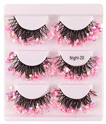 MagiDeal 3 paires de faux cils lumineux, faux cils décoratifs dramatiques pour le festival du nouvel an, ROSE