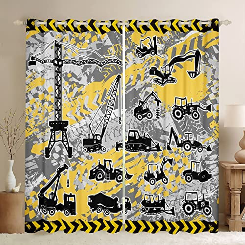 Baugewerbe Auto Fenstervorhang 245x140cm für Mädchen Jungen Bagger Vorhänge Baugewerbe Fahrzeuge Blickdichte Vorhänge Ausrüstung Lkw Dekor Cartoon Auto Fenstervorhänge Vorhang Sammlung Dekorativ