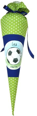 Soyara Schultüte aus Stoff grün mit Name Fußball Zuckertüte 70cm oder 85cm blau