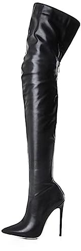 CRETUAO Stivali Donna con Tacco Alto sopra Il Ginocchio,Stivale Lungo con Cerniera Posteriore a Spillo Sexy con Punta,Moda Stretch Plus Size Stivali Tacco Alto alla Coscia,Nero,42 EU