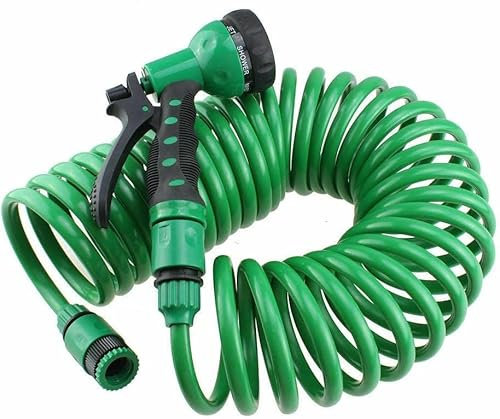 MantraRaj 10M 15M 30M Garden Hose Pipe Expandable Garden Coil Hose Spray Gun Hosepipes Coil 5 Function Pipe Reel Water Spray Gun Nozzle Plant & Flower Watering Patio Decking Cleaning (15 Meters)
