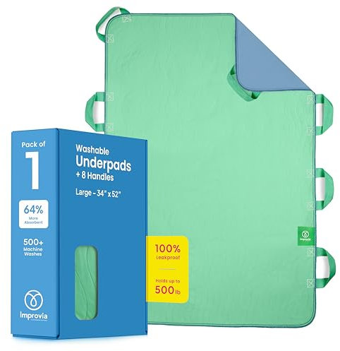 Improvia Positionierungsbettunterlage 86,4 x 132,1 cm mit 8 verstärkten Griffen, schnelltrocknend, waschbar, wasserdicht, wiederverwendbar, Matratzenschutz, zum Heben, Drehen, Transfer, ältere