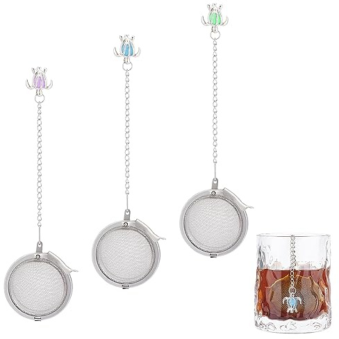 UNICRAFTALE 3Pcs Filtre Infuseur Passe Boule Infuseurs à Thé Acier Inoxydable Pendentif Tortue Boule à Thé Passoire à thé avec Chaîne pour Infuser du Thé en Vrac