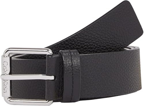 Calvin Klein Herren Gürtel Eckige Schnalle aus Leder, Schwarz (Ck Black Pebble), 90 cm