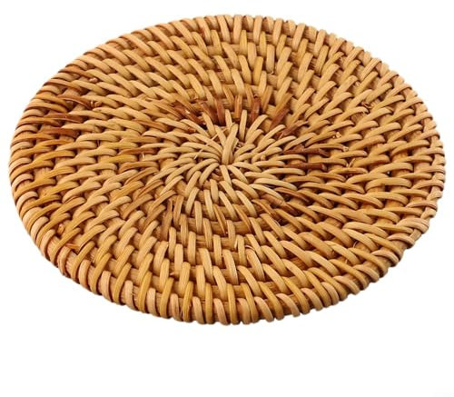 Zoegneer Dessous de verre en rotin tissé à la main - Style nordique japonais - Tapis isolant pour la maison et le bar - 10 cm