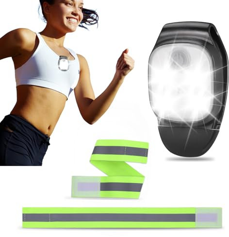 JIZZU Lumières de Course à Clip, 2 Pièces Bracelets Réfléchissants, LED Lampe de Poitrine, Lampe Frontale 4 Modes d'éclairage pour Course de Nuit, Coureurs, Joggers, Camping, Promenades de Chiens