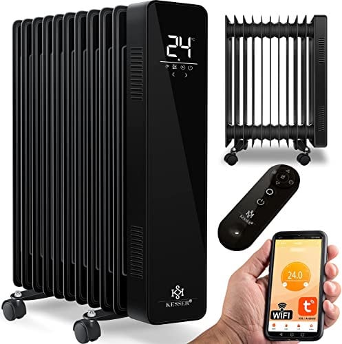 KESSER® Ölradiator 2500W Mobile Elektroheizung energiesparend mit WiFi App-Steuerung & LED Touch-Display Fernbedienung Öl Radiator Heizung elektrisch 11 Rippen Heizkörper 24h Timer Überhitzungsschutz