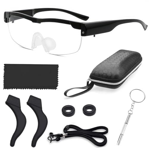 Boyigog Lupenbrille,Lupenbrille mit Licht Testsieger,250% Vergrößerungsbrille mit 2 LED Lichts,Anti-Blaulicht Lese Lupenbrille für Lesen,Nähen,Reparatur