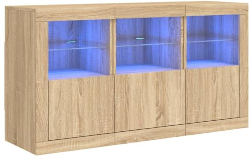 vidaXL Sideboard mit LED-Leuchten Sonoma-Eiche 123x37x67 cm
