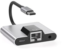 Xingdianfu USB to Ethernet Adapter, Type-C to Ethernet, 3 IN 1 Multi-Function, 10/100Mbps LAN, 3.5mm Audio Jack, USB-C Charging Current