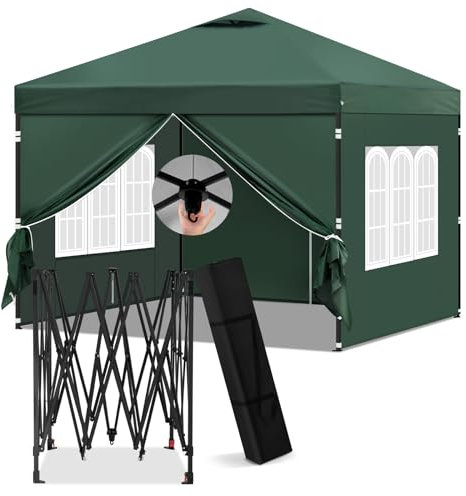 Laneetal Gazebo 3x3 Pieghevole Impermeabile, Pergolato da Giardino, Gazebo da Esterni, con Pareti Laterali Rimovibili, Protezione dal Sole, per Feste e Campeggio, Borsa per il Trasporto, verde