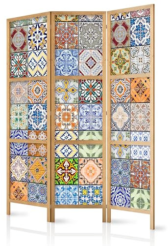 murando - Paravent Innen Raumteiler Holz 135x172 cm 3-teilig Japanische Trennwand Raumtrenner Room Divider Mobiler Sichtschutz Spanische Wand Raum Abtrennung Bunte Abstraktion Natur f-B-0009-bh-b