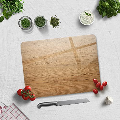 Tagliere in vetro temperato per cucina, rettangolare in legno con piedini in gomma, resistente al calore, antiscivolo, 30 cm x 40 cm, effetto legno retrò