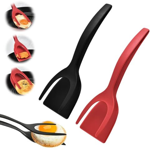 Spatule à œufs au plat Pince à Spatule 2 en 1 à Poignée Et à Rabat spatule double pour œufs au plat pour œufs au plat, steak, friture, grillades, ustensiles de cuisine