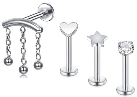 LAURITAMI Ohrpiercing Stecker Helix Cartilage Earring mit Kette 6mm 8mm Edelstahl 1.2mm Ohr Knorpel Piercing Ohrringe