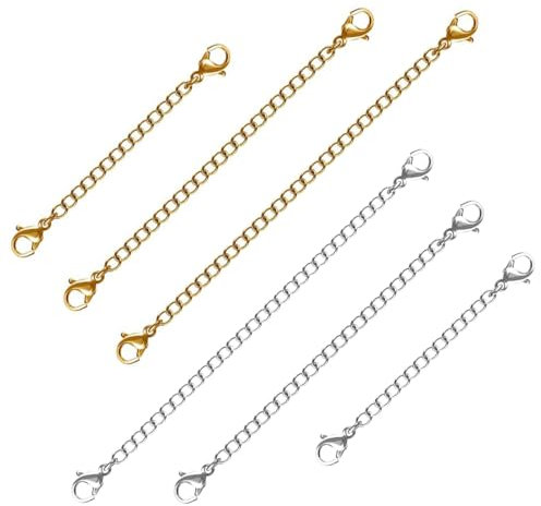 Bmeigo 6PCS Necklace Extender 2 / 3 / 4 Silver Gold, Jewelry Extension Chain with Dual Lobster Clasp Alloy for Necklaces, Braclets, Anklets, DIY Jewelry Making