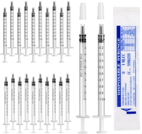 24 Stück Spritzen 1ml, Kolostrum Spritze mit Kappe Einwegspritzen Ohne Nadeln Einzeln Verpackt Syringe für Flüssigkeiten, Labors, Pflanzenbewässerung, Haustierfütterung, Parfüm, Kosmetika
