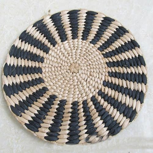 CEMELI 20 cm runde gewebte Tischsets aus Stroh geflochtene Rattan-Tischsets rutschfest hitzebeständig handgewebte Untersetzer für Esstisch (schwarz)