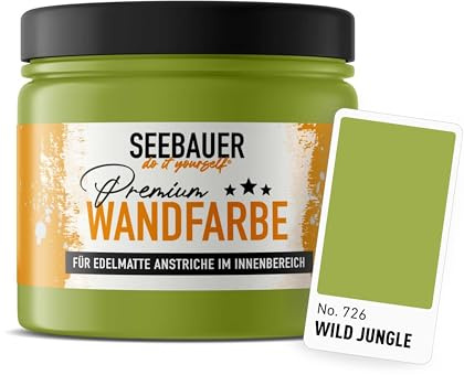 SEEBAUER diy Wandfarbe Grün 300ML für Innen (No. 726 Wild Jungle) Edelmatte grüne Innenfarbe - Grüntöne sehr hohe Deckkraft - Matt, Abwaschbar und Tropffrei