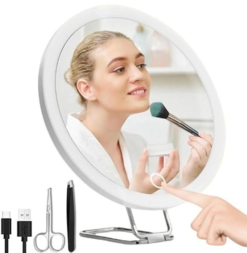 Fangehong Espejo Maquillaje con Luz 30X, Espejo de Aumento con Luz para Pared, 6 Pulgadas Espejo de Maquillaje de Doble Cara, Espejo de Aumento con Ventosa y Pinzas para Ducha Baño Viaje