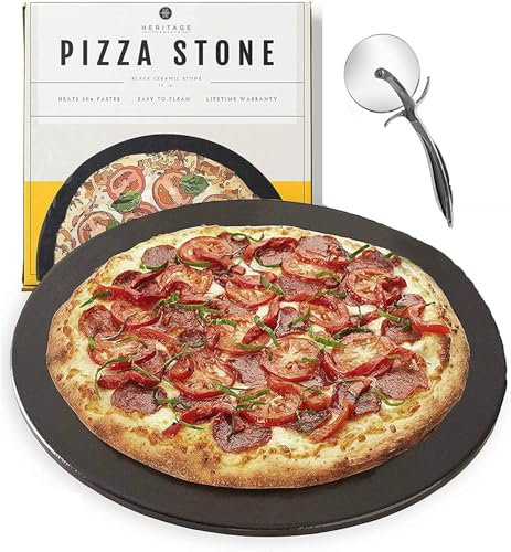 Ensemble de pierres à pizza en céramique de 38,1 cm – Antiadhésif, anti-taches, avec cutter (rond, 38,1 cm)