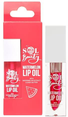 Sol Beauty Watermelon Lip Oil with Watermelon Extract and Shea Butter 3g | Nourishes, Hydrates and Softens Your Lips Naturally with Rich Moisturising Ingredients. Vegan Friendly and Cruelty Free.