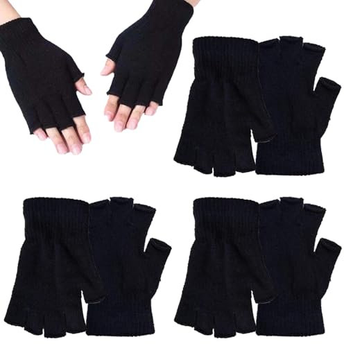 CPRNQY 3 Paare Fingerlose Handschuhe Herren, Fingerlose Handschuhe, Fingerlose Handschuhe Damen, Handschuhe Ohne Finger Arbeiten Camping Wandern Laufen Radfahren Fahren für Herren und Damen