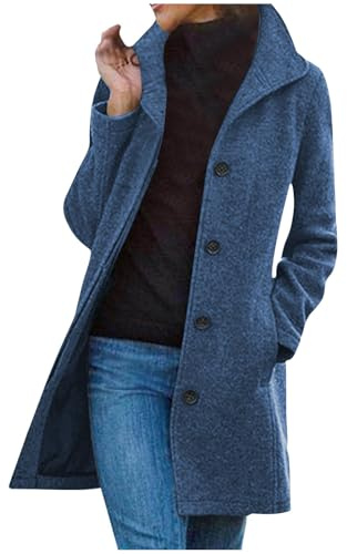 Keepink Women's Coats Winter Single Breasted Wool Blend Jacket Causal Lapel Trench Coat Ladies Long Sleeve Tops Longline Overcoat with Pockets Parka Cardigans Plus Size 8-18 UK Sale