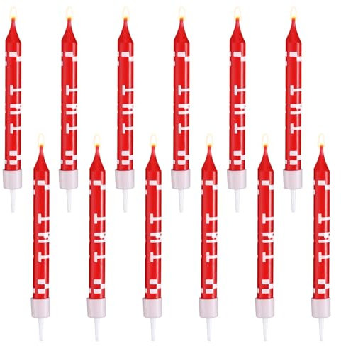 12pcs Pixel Birthday Candles, TNT Themed Birthday Candles Pixel Print Cake Toppers for Birthday Graduation Celebration Wedding Party Supplies Decoration (Red)
