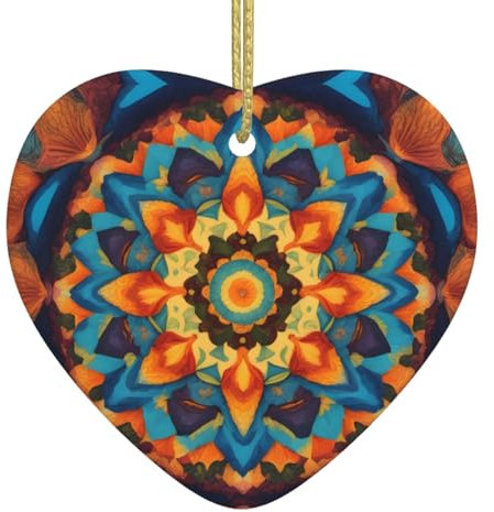 WZYWHJ Weihnachten Keramik Herz Anhänger für Festival Dekoration und Souvenir Geschenk Kaleidoskop Mandala gedruckt